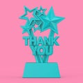 Blue Award Trophy with Thank You Sign in Duotone Style. 3d Rendering