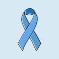 Blue Awareness Ribbon. blue ribbon vector with outlines, prostate awareness symbol,