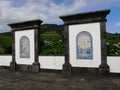 Blue azulejo ceramic in ermida de Nossa Senhora da Paz in Azores Royalty Free Stock Photo