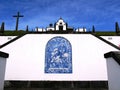 Blue azulejo ceramic staircase in Ermida de Nossa Senhora da Paz in Azores Royalty Free Stock Photo