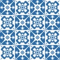 Blue Azulejo square pattern portuguese tiles for wall decor, traditional retro design