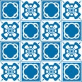 Blue Azulejo square pattern portuguese tiles for wall decor, traditional retro design