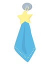 Blue baby bib with yellow star and gray snap button. Cute infant bib design for mealtime vector illustration