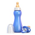 Blue baby bottle and pacifier 3D Royalty Free Stock Photo