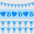 Blue baby boy flags and ribbon bunting set Royalty Free Stock Photo