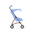 Blue baby carriage, safe handle transportation of toddler vector Illustration