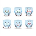 Blue baby diapers cartoon character with sad expression