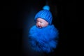 Blue Baby Doll portrait winter look with cap Royalty Free Stock Photo