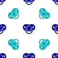 Blue Baby dummy pacifier icon isolated seamless pattern on white background. Toy of a child. Vector Royalty Free Stock Photo