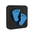 Blue Baby footprints icon isolated on transparent background. Baby feet sign. Black square button. Royalty Free Stock Photo