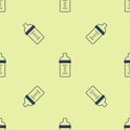 Blue Baby milk in a bottle icon isolated seamless pattern on yellow background. Feeding bottle icon. Vector Royalty Free Stock Photo