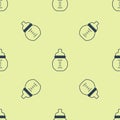 Blue Baby milk in a bottle icon isolated seamless pattern on yellow background. Feeding bottle icon. Vector Royalty Free Stock Photo