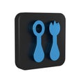 Blue Baby plastic cutlery with fork and spoon icon isolated on transparent background. Cutlery for kid. Childrens dining