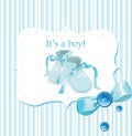 Blue baby shoes invitation card Royalty Free Stock Photo