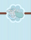 Blue baby shoes place card Royalty Free Stock Photo