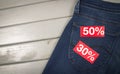 Blue back jeans pocket with number percent sale