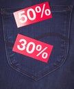 Blue back jeans pocket with number percent sale