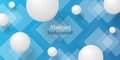 Blue background 3D. Layered paper backdrop with white spheres. ÃÂbstract geometric background. Transparent rhombuses and balls.