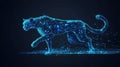 Blue background with abstracted lines and triangles of a cheetah running. Royalty Free Stock Photo