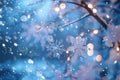 A blue background adorned with snowflakes and twinkling lights, creating a festive winter ambiance, Imagine a magical winter