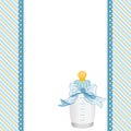 Blue background with baby bottle milk and ribbon Royalty Free Stock Photo