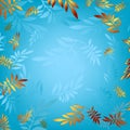 Blue background with carved bronze leaves