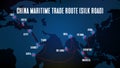 blue background of china maritime trade route silk road with world map