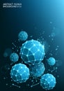 Vector abstract blue background. Complex geometric shapes. Futuristic 3d polyhedrons. Blur effect. Microbiology and medicine.
