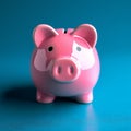 Blue background contrast Pink piggy bank, simple and vibrant