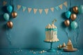 Birthday, blue scene, decorations, festive gathering, generated AI