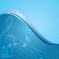 Blue background - vector curved music notes