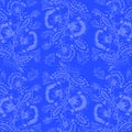 Blue background decorated with floral frosty ornament composition Royalty Free Stock Photo