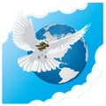 blue background with dove and globe