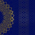 Blue background with gold ornament and pattern in East style with place for text. Can be used for packaging,invitations