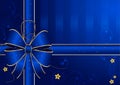 Blue background with golden-blue bow Royalty Free Stock Photo