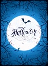 Blue Background with Halloween Moon and Scary Trees Royalty Free Stock Photo