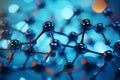 Blue background highlights the intricate details of a close up molecule