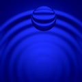 Blue background illustration - flying drop of water and waves Royalty Free Stock Photo