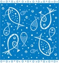 Blue background with outline drawn fish
