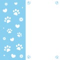 Paw prints and hearts on a blue background frame. Royalty Free Stock Photo