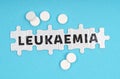 On a blue background pills and puzzles with the inscription - LEUKAEMIA