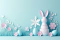 A blue background with a rabbit and flowers Royalty Free Stock Photo