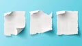 On blue background, set of torn paper pieces are attached with sticky tape. Modern realistic illustration of ripped Royalty Free Stock Photo