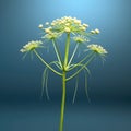 Blue background, with single white flower in center. This flower is positioned on top of green stem and appears to be Royalty Free Stock Photo