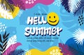 blue background summer leafs tropical smile banner text