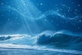 Blue Background with Waves and Light Points Royalty Free Stock Photo