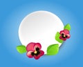 Blue background with white circle decorated with flowers