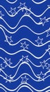 Blue background with white wavy lines and scattered white stars creating a festive and dynamic pattern Royalty Free Stock Photo