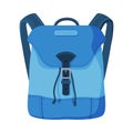 Blue Backpack, Front View of Schoolbag or Camping Rucksack Flat Style Vector Illustration on White Background