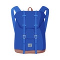 Blue Backpack, Front View of Travel Bag for Backpacking Flat Style Vector Illustration on White Background